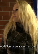 Busty blonde flash in public