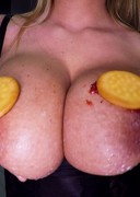 Big boobs at breakfast