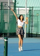 Busty babe playing Tennis