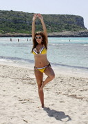 Imogen Thomas doing bikini yoga