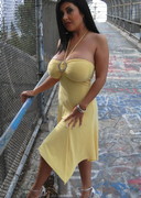 Busty latina flash pussy on a bridge