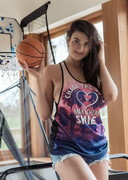 Big tit babe playing basketball