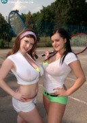 Busty tennis babes