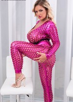Busty blonde in a catsuit