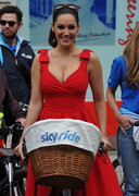 Kelly Brook cleavage on a bike