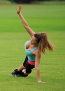 Busty babe working out in a tight top