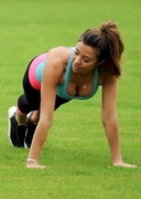 Busty babe working out in a tight top