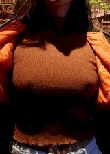 Busty girl flashing at red lobster