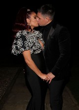 Amy Childs cleavage and a kiss