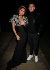 Amy Childs cleavage and a kiss