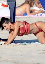 Emily Ratajkowski in a red bikini