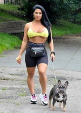 Busty girl walks her dog