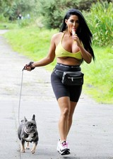 Busty girl walks her dog