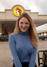 Braless girl in a grocery store