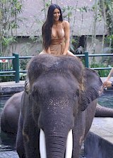 Kim Kardashian on top of an elephant