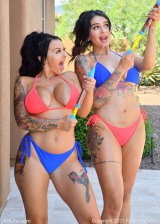 Busty Pair of Curvy MILFs In Bikini Going Wild