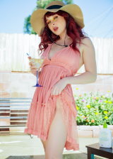 Sexy Redhead With Big Tits And Pink Pussy Undressing By The Pool