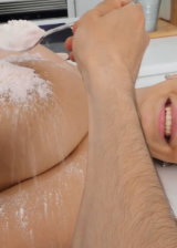 Hot Brunette Gets Her Huge Boobs Rubbed With Flour