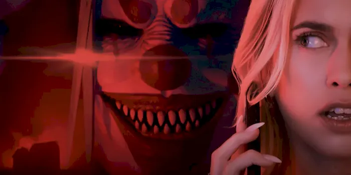 Pretty blonde and an evil clown