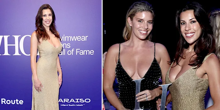 Beautiful blonde and brunette showing cleavage at an awards show