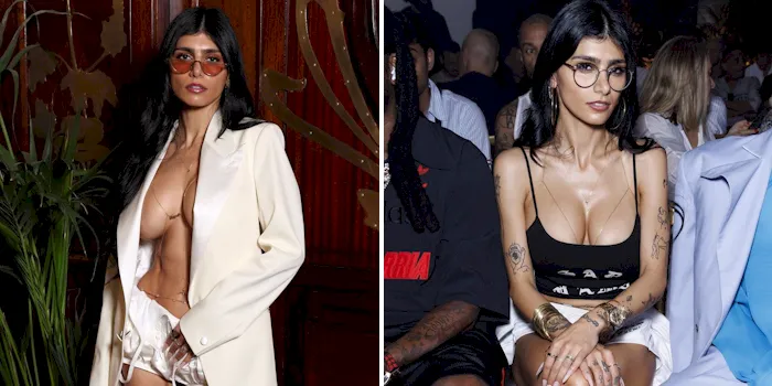 Big tit brunette showing cleavage in two sexy outfits at a fashion show