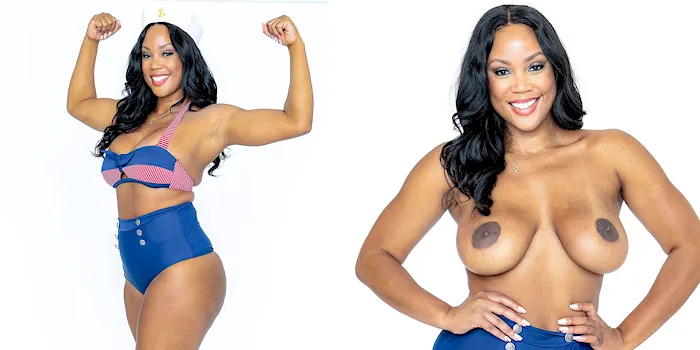 Strong ebony babe showing off her big tits