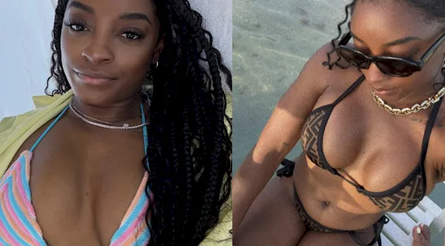 Simone Biles in a bikini before and after boob job