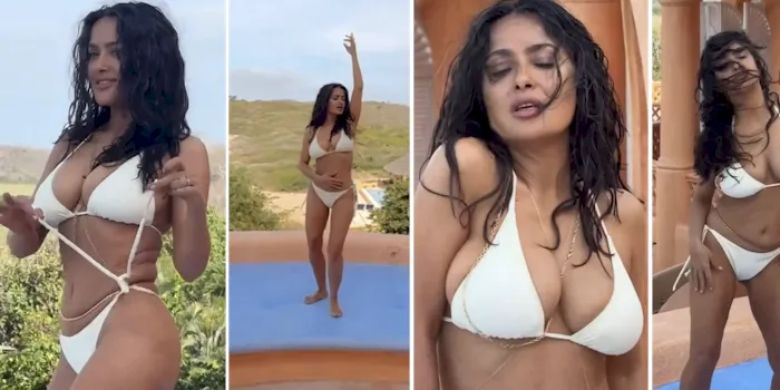 Salma Hayek dance in a white bikini
