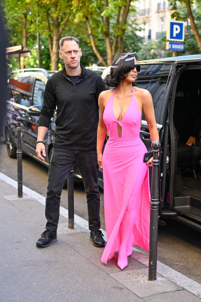 Kim Kardashian wearing a sexy pink dress