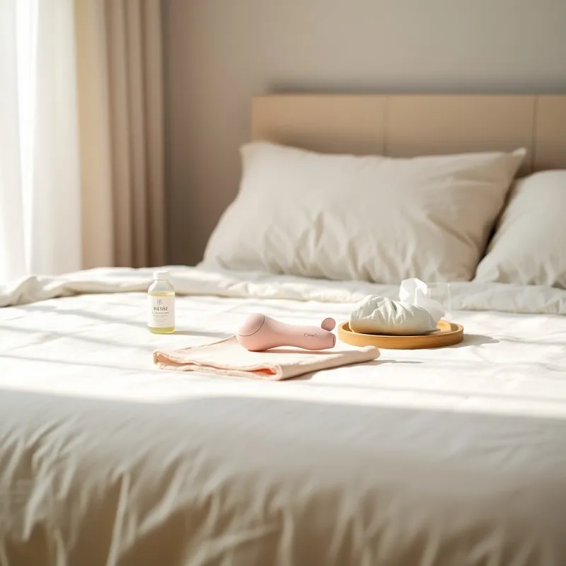 Vibrator and oil resting on a bed