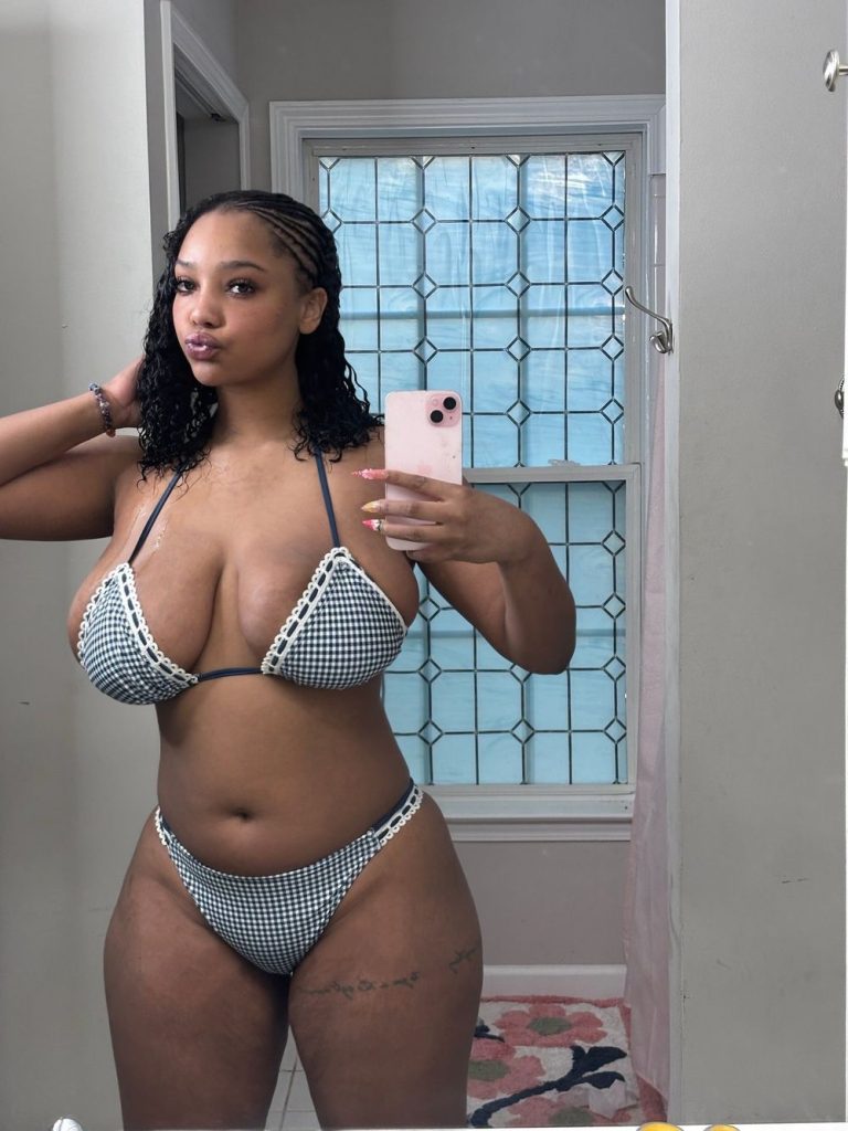 Curvy Latina girl with big boobs takes a bikini selfie