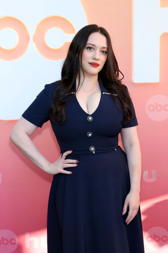 Kat Dennings in a blue dress and looking beautiful