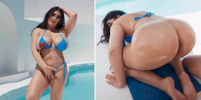 Curvy Arab bikini babe by the pool