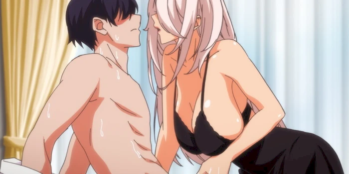 Hentai couple engaged in sex foreplay