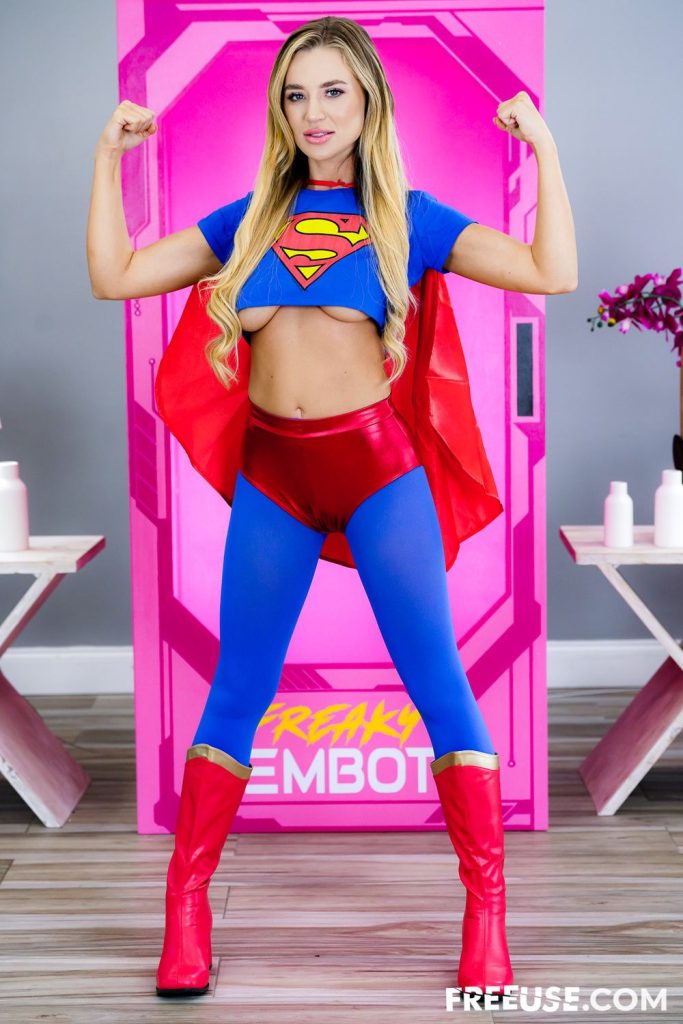 Blake Blossom flex her arms as Super Girl