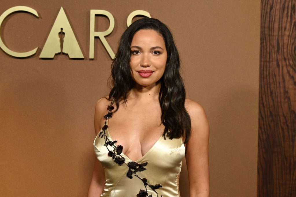 Wide close up view of Jurnee Smollett's face and chest