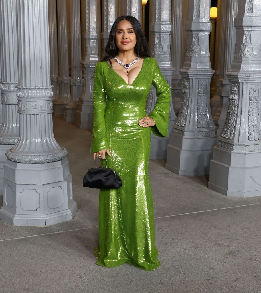 Salma Hayek looking off to the side