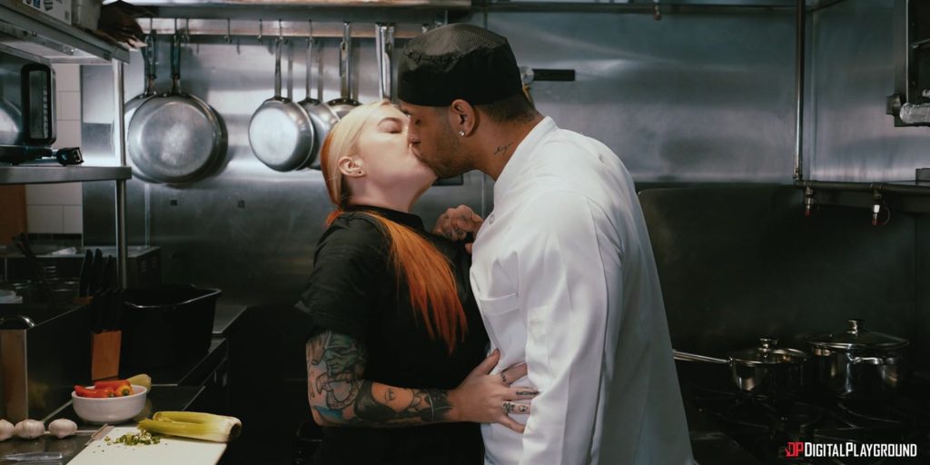 Female chef making out with the male sous chef