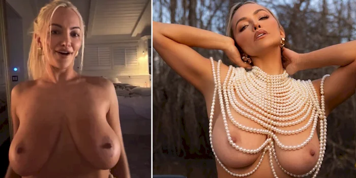 Side by side comparison of a topless woman. Her breasts look bigger on the right side.