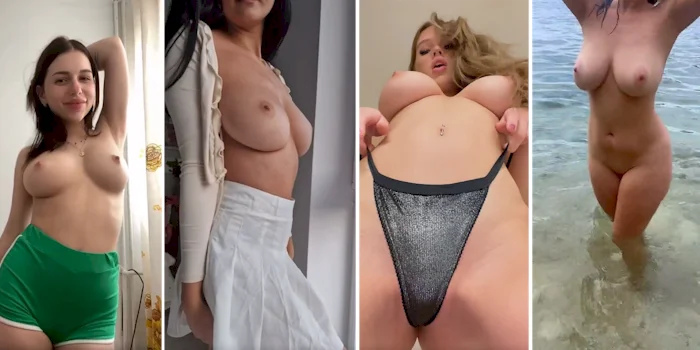 Four panels of four different women showing off their breasts.
